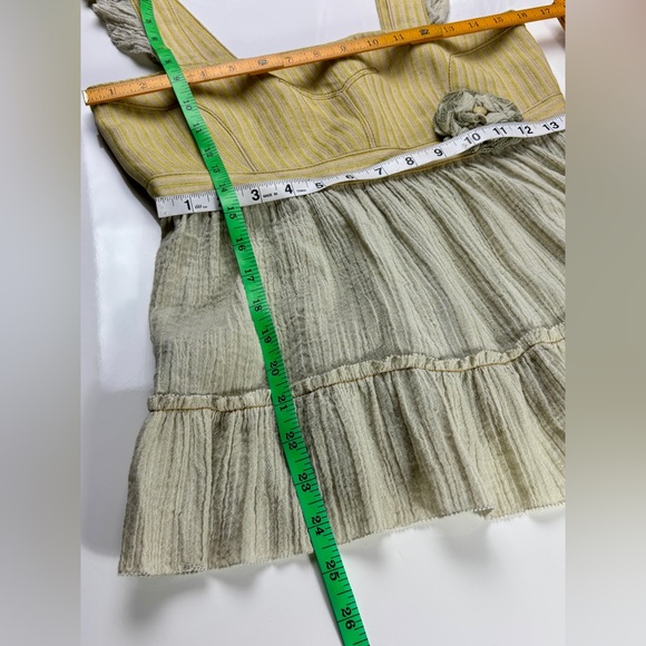 Proenza Schouler Yellow & Green Linen, Gauze & Silk Bohemian Ruffled Top, Sz 6 - Picture 13 of 14